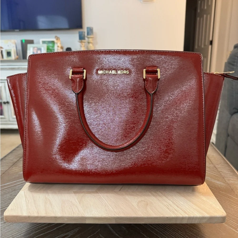 Michael Kors Red Patent Satchel with Matching Wallet
